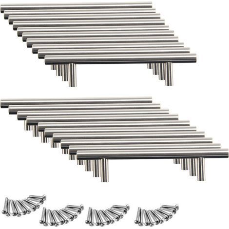 20pcs Poignée Bâton De Porte Cuisine Meuble Placard inoxydable,Ø12mm Poignée barre de porte d’Armoire avec Vis,Poignée d'armoire Poignée de tiroir Poignée en T (96mm (Entraxe de trous)) (1/4)