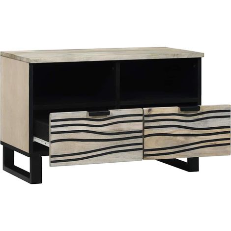 Meuble TV,Banc TV,Armoire TV Blanc 70 x 33 x 46 cm bois de manguier massif CFW463707 (1/5)