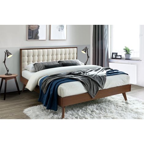 Lit vintage 160cm capitonné bois et tissu Madison (1/5)