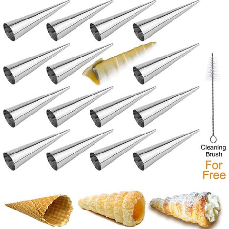 Sollbry 16 Stück Croissantform, Edelstahl-Kegelformen, spiralförmig, konisch, Creme, für Croissants, Blätterteig, Eiscreme (127 mm x 36 mm) (1/5)
