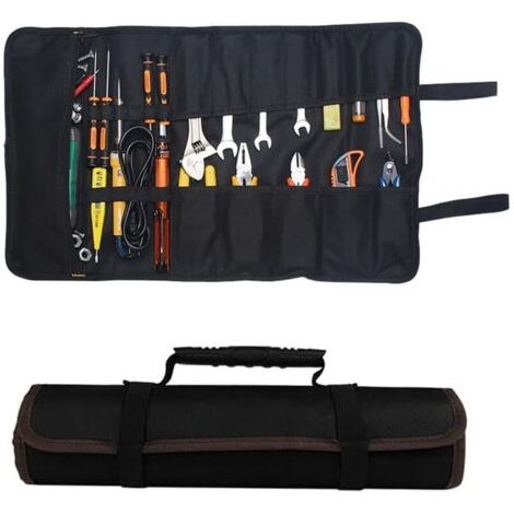 Trousse à outils 600D Oxford 58,5 x 35,5 cm - 22 poches enroulable, imperméable Pour professionnels et particuliers, noir (1/4)