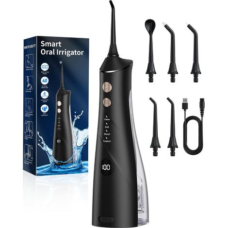 Dental Flosser, Dental Jet, 5 Tips and 4 Modes, Interdental Cleaning, Oral Care, Large Tank, IPX7 Waterproof for Home and Travel