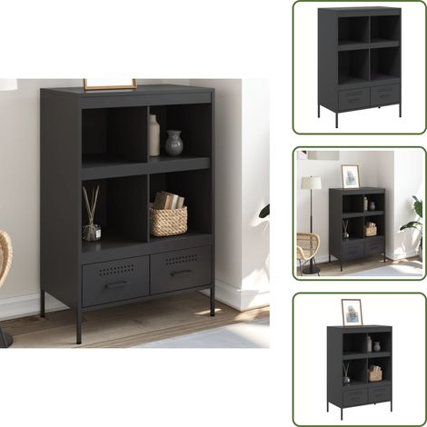 The Living Store Highboard Schwarz 68x39x101,5 cm Stahl - Industrielles Design - Sideboard - Hochboard - Regal - Aufbewahrung (1/5)