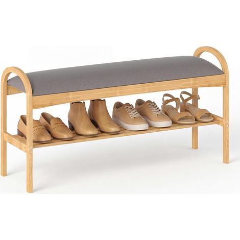 COSTWAY Banc à chaussures avec assise, banc en bambou, banc dentrée avec étagère à chaussures, servant dorganiseur à chaussures et de banc de lit, charge maximale 150 kg, 100,5 x 31 x 51 cm, banc pour