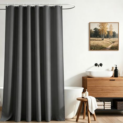 Rideau de douche 120x200 cm Gris foncé, Ourlet lesté anti-moisissure en textile, imperméable, lavable en polyester pour salle de bain, baignoire avec 8 anneaux de rideau de douche (1/5)
