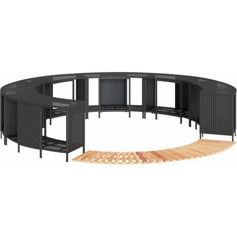 Whirlpool-Umrandung Schwarz Poly-Rattan und Massivholz Akazie
