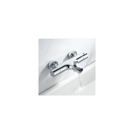 Robinet thermostatique bain/douche en laiton, sécurité température 38 °C, double sortie murale, entraxe 150 mm, finition chromée (1/5)