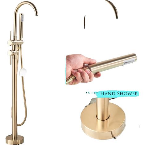 Robinet de bain, design à pattes de lion, douchette incluse, Or brossé (1/2)