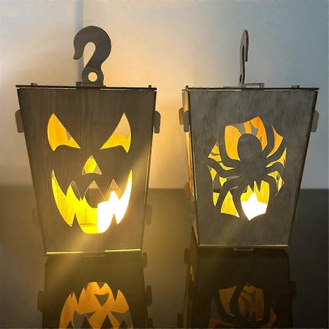 Halloween-Kürbis aus Holz mit Beleuchtung für den Tisch, D--