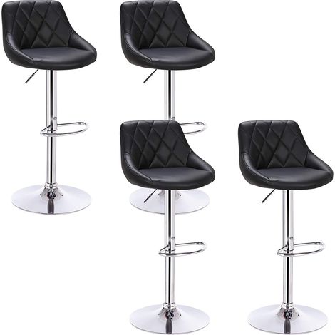 WOLTU lot de 4 Tabouret de bar avec repose-pieds, hauteur réglable, en similicuir, siège bien rembourré, Noir (1/4)