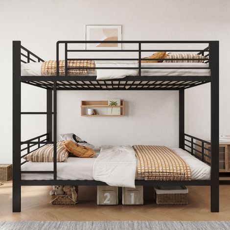 Lit superposé en métal massif 140x200, lit double pour adultes, extrêmement stable jusqu'à 400 kg, silencieux, idéal pour les appartements partagés et les maisons de vacances, noir (1/4)