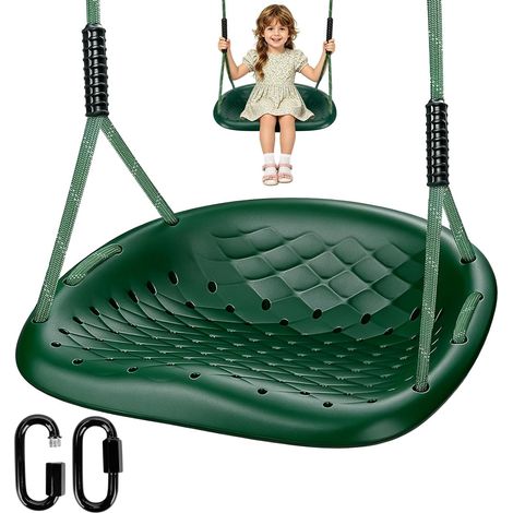 Outdoor Swing Plastic Non-Slip for Kids/Adults with Adjustable Rope and Carabiner, 250kg Load Capacity Swing Accessory, Green (1/5)