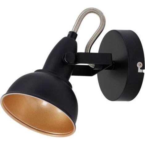 2-in-1 spotlight, ceiling or wall light - vintage style fixture - black metal & matte gold (1/4)