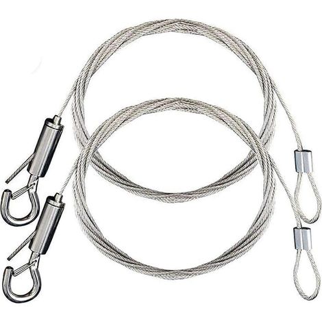 Câble en acier inoxydable haute résistance réglable avec boucles et crochets, 2 mètres 1,5 mm, compatible avec la suspension de tableaux. (1/5)