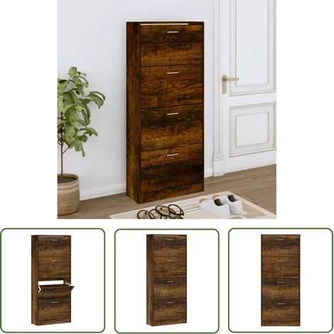 The Living Store Armoire à chaussures Chêne fumé 63x24x147 cm Bois d'ingénierie - Meuble Chaussure - Rangements Chaussures - Armoire À Chaussures - Rangement Intérieur - Commode Chaussures (1/5)