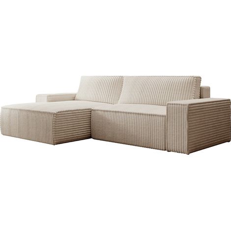 Divano letto in Velluto a coste grosse Beige - Angolo a sinistra - AMELIA