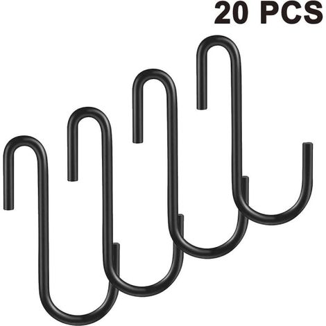 Lot de 20 crochets en S robustes, supports de casserole et étagère à ustensiles, crochets de suspension multifonction pour cuisine, batterie de cuisine, vêtements, sacs, serviettes et plantes. (1/3)
