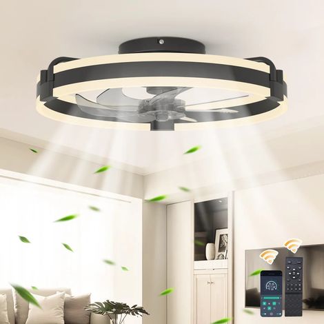 Ganeed 19.7" Low Profile Bladeless Ceiling Fans with Lights and Remote, 6-Speed, LED Dimmable, Reversible, Modern Caged Ceiling Fan Light for Bedroom, Kitchen (1/5)