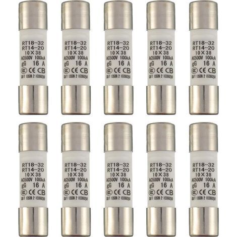 16A 500V Fusible à tube céramique RT18-32 Fusible haute tension cylindrique 10x38mm (paquet de 10) (1/5)