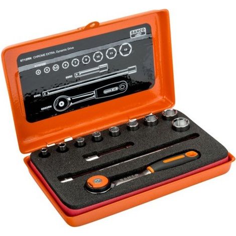 BAHCO - Jeu de douilles 1/4", 6 pans métriques et cliquet à tête ronde - 12 pc/coffret