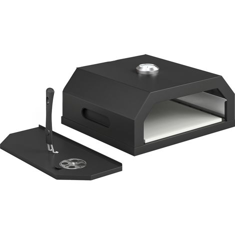 Mini Forno per Pizza da Barbecue 53x40x18,5 cm con Pietra in Cordierite e Termometro in Metallo Nero (1/5)