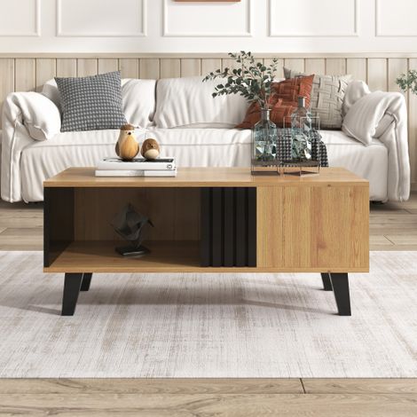 Grande table basse design— Une table de salon avec tiroirs, offrant un rangement polyvalent et une allure unique.