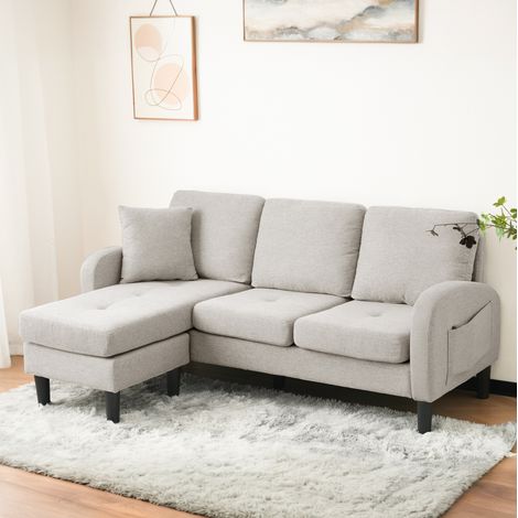 Divano angolare 166x118x77 cm beige grigio e bianco in tessuto cotone-lino con chaise longue modulare (1/5)