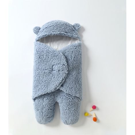 Cadeaux pour bébé 0-6 mois Vêtements bébé mignons Gigoteuse Couverture épaisse en coton peluche Couverture d'emmaillotage (Bleu) (1/4)