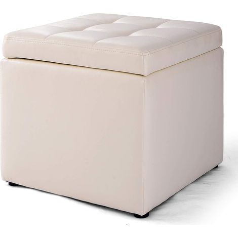 GOPLUS Sgabello Contenitore in PU, Pouf Ottomano Sgabello con Vano Portaoggetti, 40 x 40 x 40 cm, Carico massimo 300 kg (bianco)