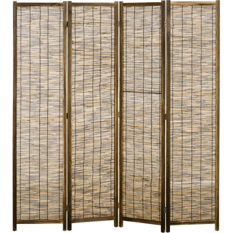 Biombo 4 panneaux plissés 160x170 cm séparateur bois carrizo naturel