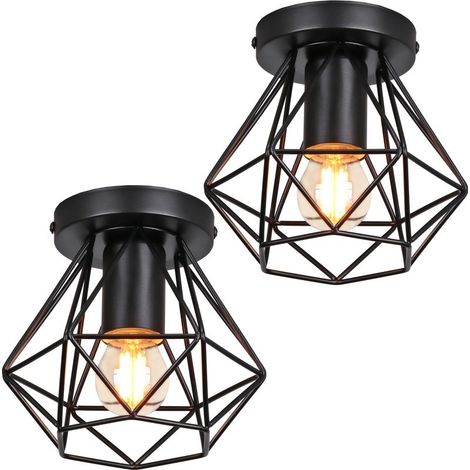 (2X) Plafonnier Rétro Lampe De Plafond D'Intérieur Vintage Noire Luminaire Plafonnier Cage En Fer Métallique, Pour Cuisine, Bureau (1/5)