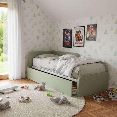 Divano letto sagomato 80x190 con letto estraibile e sollevabile - Salvia