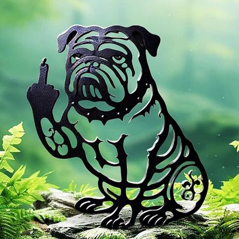 XEPHO Décoration de jardin amusante en métal, bouledogues français, silhouette de chien noir, piquets décoratifs de jardin, statues de chien en métal, panneau de bienvenue pour cour, pelouse, allée, p