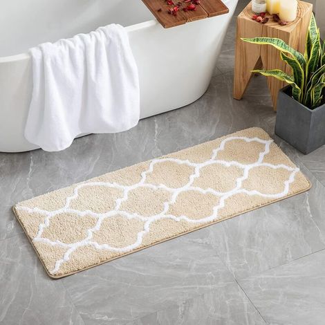 Rechteckige Badematte mit marokkanischem Muster, weiche und flauschige Mikrofaser-Duschvorlegermatte mit rutschfester Oberfläche, 45 x 120 cm, Khaki (1/5)