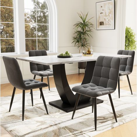 MODFU – Set tavolo da pranzo 140x80 cm con 4 sedie, piano in MDF, velluto, piedini a U neri, portata 60 kg tavolo e 150 kg sedia – Nero (1/5)