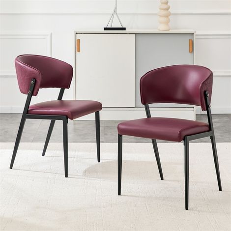 Lot de 2 Chaises de Salle à Manger - 51x49x78cm - Chaises de Cuisine Rembourrées Style Contemporain Pieds en Métal - Rouge (1/5)