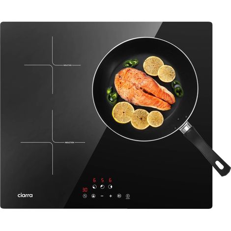 Ciarra – Plaque induction 3 foyers 6100W – 9 niveaux de puissance – Minuterie 99 mins – Sécurité enfant – Largeur 59 cm