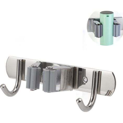 [Porte-mops mural] Organisateur mural pour mops 304 inox brosses bâtons outils garage cuisine salle de bain (16x3cm argent 164g) (1/5)