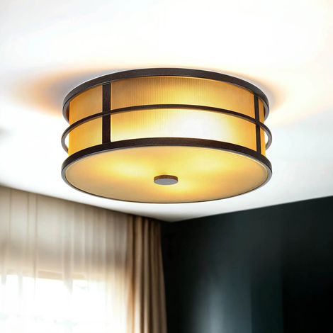 Deckenlampe rund 34 cm Glas Stahl in Creme Wohnzimmer Küche