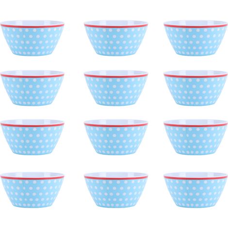 Lot de 12 saladiers de 15 cm (6 pouces) en porcelaine imitation, à pois bleu clair. (1/5)