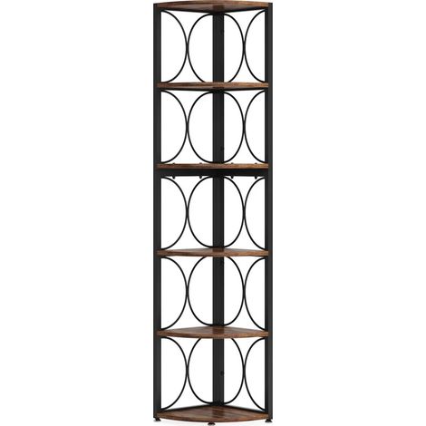 Estantería esquinera de 6 baldas en metal y madera negro y marrón rústico (1/5)