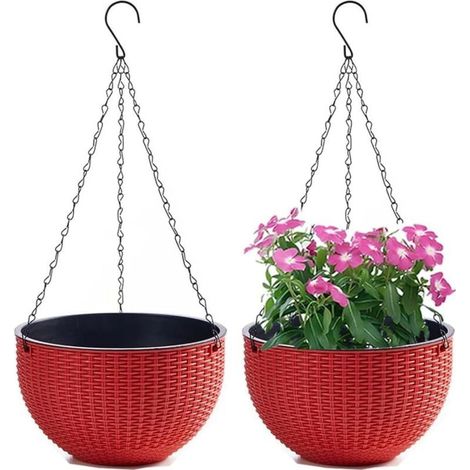 Ensemble de 2 Pots de Fleurs Suspendus avec chaîne en Acier Inoxydable, Pots de Fleurs Suspendus pour Balcon intérieur et extérieur et Pots de Fleurs Suspendus(Calibre 21cm,Rouge) (1/4)