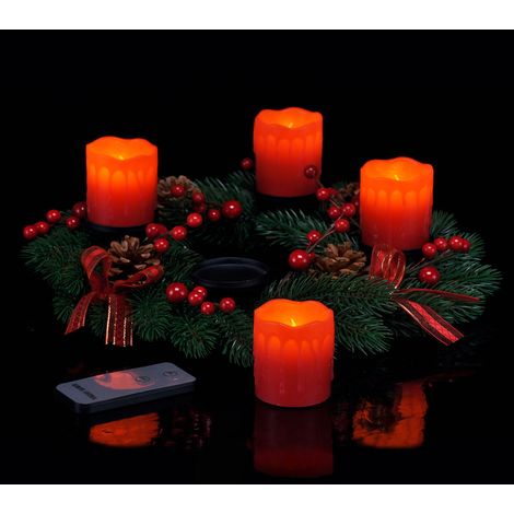 Adventskranz mit 4 LED Kerzen und Fernbedienung - 30 cm - Weihnachts Tisch Kranz mit künstlichen Kerzen