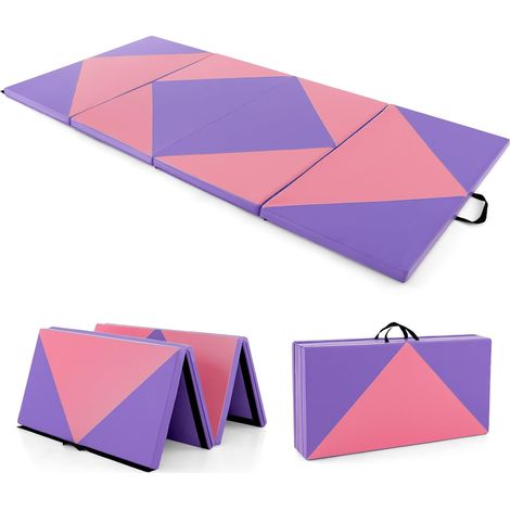 COSTWAY Weichbodenmatte klappbar, Gymnastikmatte tragbar, Yogamatte Turnmatte Klappmatte Fitnessmatte 240 x 120 x 5 cm Violett