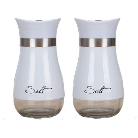 Salière Poivriere - Fond Verre Transparent - Couvercle Acier Inoxydable - 11 Trous Dosage - Style Rustique - Lot de 2 (1/5)