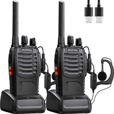 Talkie walkie professionnel 16 canaux PMR – Longue portée 10km – Rechargeable avec batterie 1500mAh – Oreillette et USB chargeur inclus