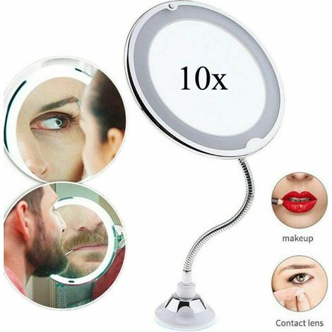 Flexibler Kosmetikspiegel mit LED-Beleuchtung, 10-fachem Zoom und Saugnapf fürs Badezimmer