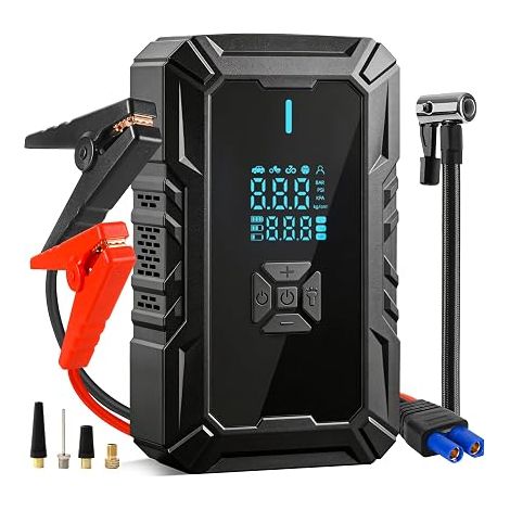 Démarreur de Batterie Auto Portable compresseur, véhicules Essence Diesel 1,5L 8L (Batteries 12V), gonflage pneus, Aide démarrage– idéal Cadeau Homme (1/5)