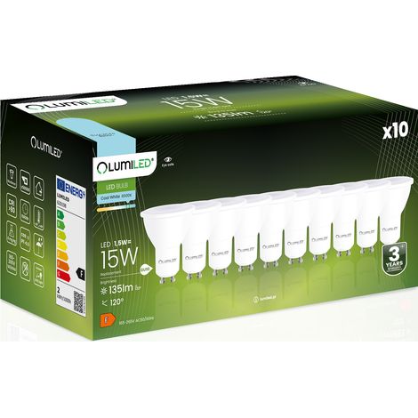 10x LED-Lampe GU10 Spot PAR16 1,5 W = 15 W 135 lm 6500 K Kaltweiß 120° LUMILED