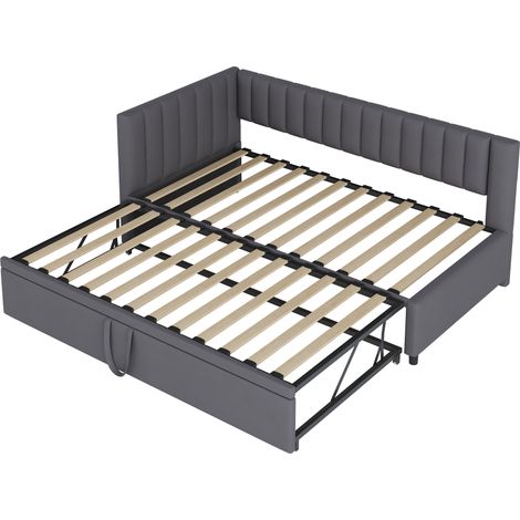 Canapé-lit d’angle multifonctionnel avec lit gigogne 90 x 200 cm en velours gris, solution gain de place pour chambre d’enfant et invité (1/5)